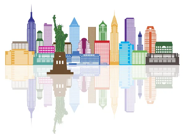 Nueva York Skyline Color Illustration — Archivo Imágenes Vectoriales