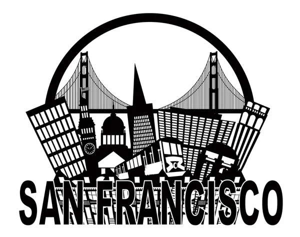 San Francisco Skyline Golden Gate Bridge Black and White Illustr — Stock Vector