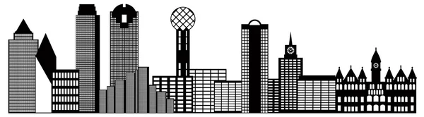 Dallas city skyline schwarz-weiß umriss illustration — Stockvektor