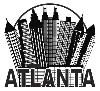 Atlanta Skyline Circle Black and White Illustration clipart