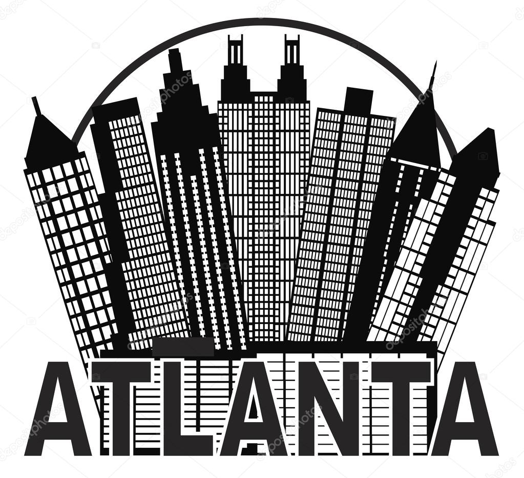 Atlanta Skyline Circle Black and White Illustration — Stock Vector