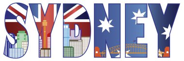 Sydney metin anahattı manzarası renkli çizim ile