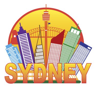 Sydney Avustralya skyline daire renkli çizimi