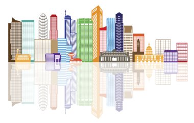 Szingapúr city skyline színes illusztráció elmélkedés