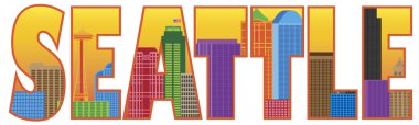 Seattle şehir manzarası Metin Anahat rengi çizim