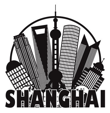 shanghai şehir manzarası siyah beyaz daire anahat illustratio