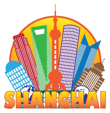 shanghai şehir manzarası renkli daire anahat illüstrasyon