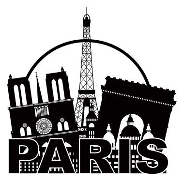 Paris şehir manzarası siluet siyah beyaz daire illustratio