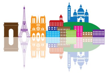 Paris şehir manzarası siluet renkli çizimi