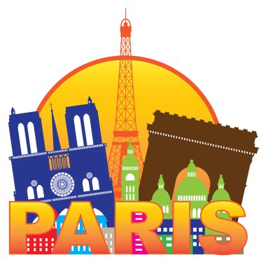 Paris şehir manzarası siluet daire renkli çizimi