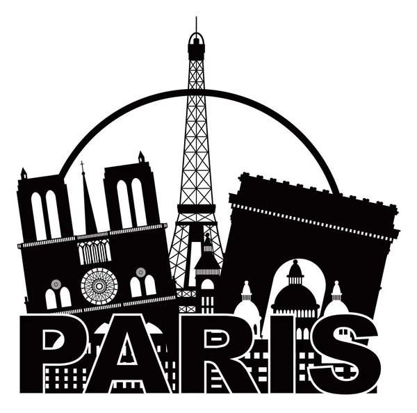 Paris City Skyline Silhouette Circle Black and White Illustratio — Stock Vector