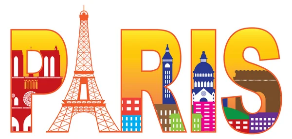 Parigi City Torre Eiffel Silhouette Testo Illustrazione a colori — Vettoriale Stock