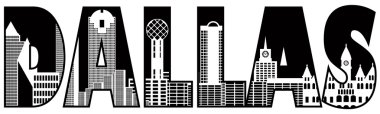 Dallas şehir manzarası metin anahat siyah beyaz resim