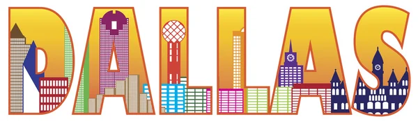 Dallas City Skyline Text Outline Color Illustration — Stock Vector