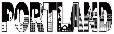 Portland oregon skyline metin anahat siyah-beyaz illustratio