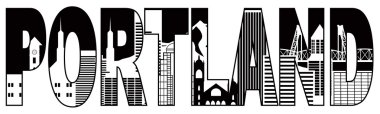 Portland Oregon Skyline Text Outline Black and White Illustratio clipart