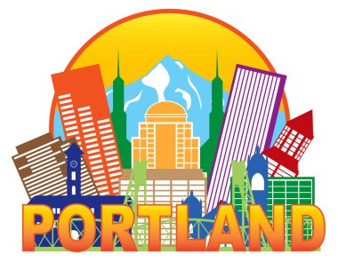 Portland oregon skyline daire renkli çizimi