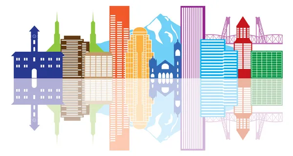 Portland oregon skyline färg illustration — Stock vektor