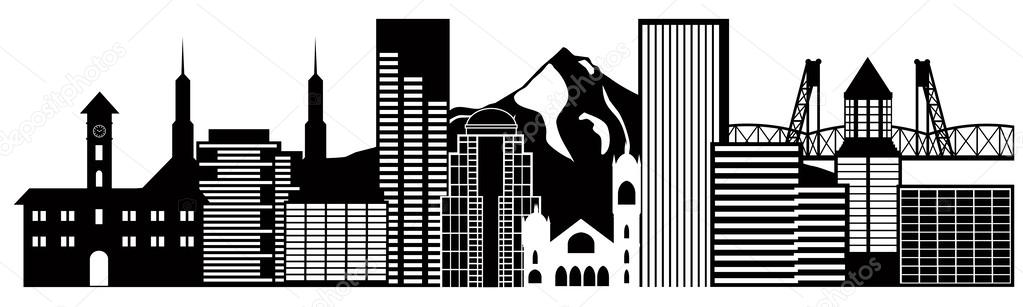 Portland Oregon Skyline Black and White Illustration
