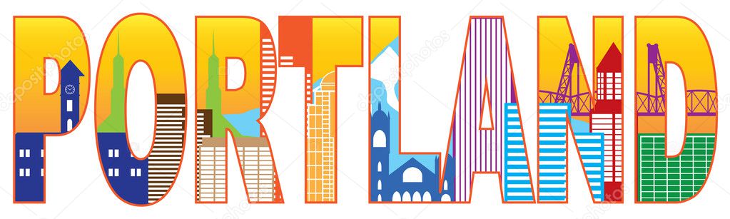 Portland Oregon Skyline Text Outline Color Illustration