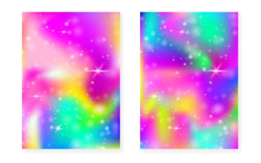 Kawaii Prenses Gradient ile gökkuşağı arka planı. Sihirli tek boynuzlu at