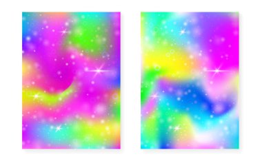 Kawaii gökkuşağı gradyanı olan prenses arkaplanı. Sihirli tek boynuzlu at