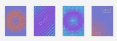 Gradyan kapak şablonu. Memphis günlüğü, afiş, davetiye, yıllık rapor konsepti. Turuncu ve mor. Çizgi geometrik ögeler ve şekillerle gradyan kapak şablonu.