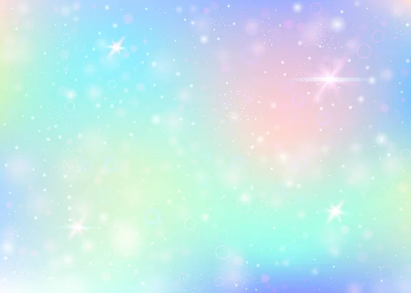 虹色のメッシュでホログラムの背景 プリンセスカラーのカラフルな宇宙バナー 幻想的なグラデーションの背景 妖精の輝きとホログラムユニコーンの背景 星とぼかし — ストックベクタ