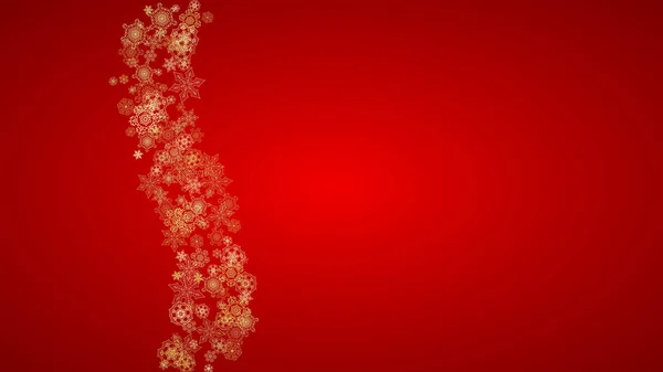 Flocons Neige Noël Sur Fond Rouge Cadre Horizontal Paillettes Pour — Image vectorielle