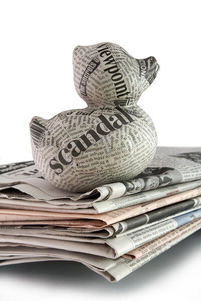 newspaper duck on a stack of newspaper