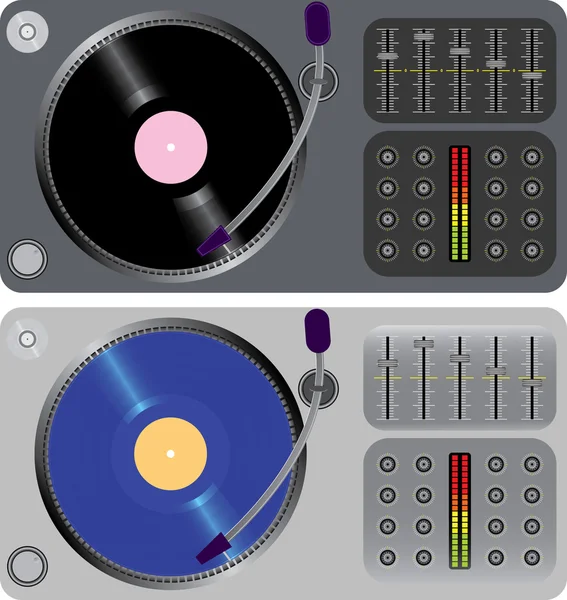 Two dj turntables isolated on white — Stock Vector