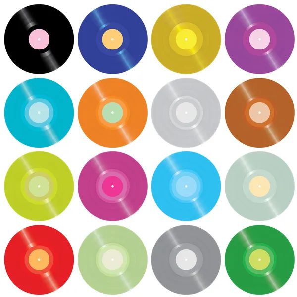 Conjunto de discos de vinilo antiguos y variados aislados en blanco — Vector de stock