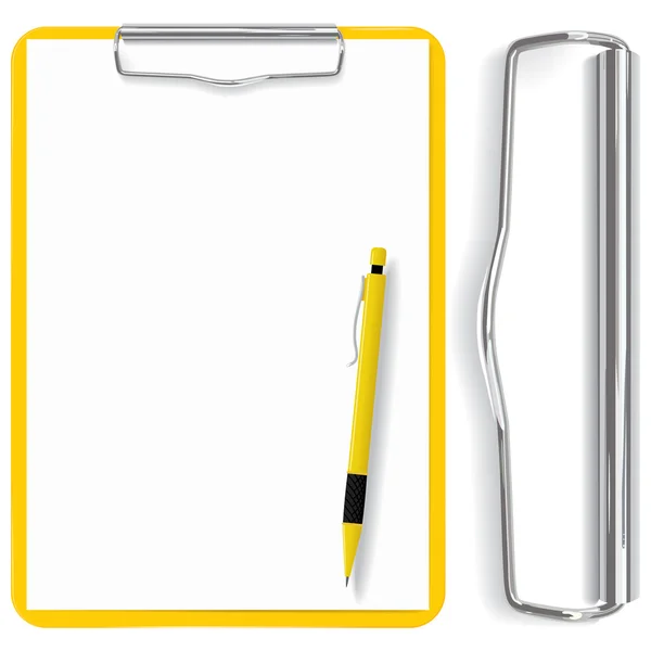 Vector high detailed clipboard, paper sheet and pen — Stock Vector