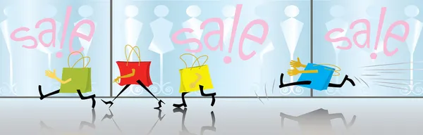 Cartoon bonte tassen zijn het winkelen spree. verkoop. (vector, cmyk) — Stockvector