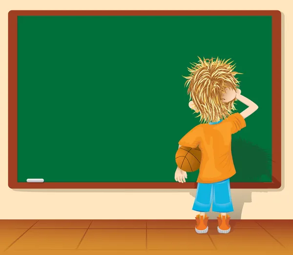 School.Cartoon küçük bir çocuk ve yazı tahtası. (vektör, cmyk)