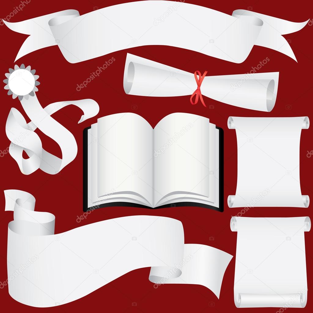 vector paper banners, scrolls and diploma set