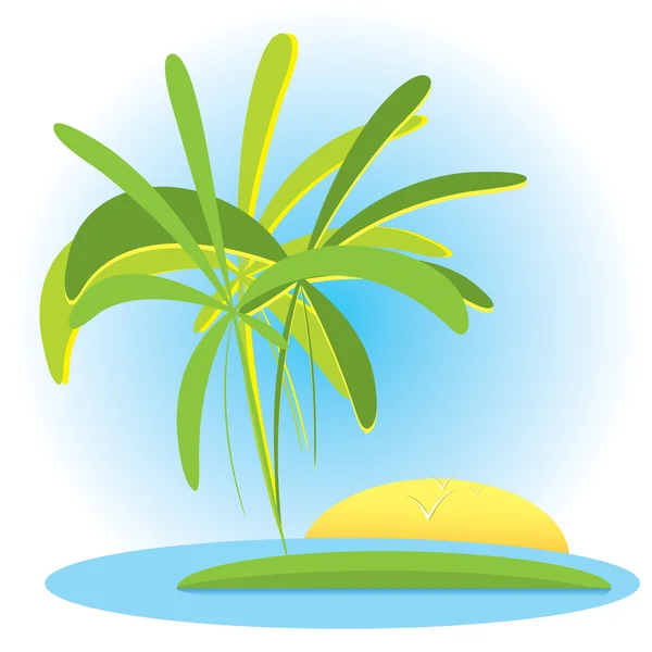Paysage tropical avec palmiers et coucher de soleil — Image vectorielle