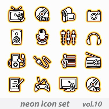 Neon multimedya bilgisayar Icon set