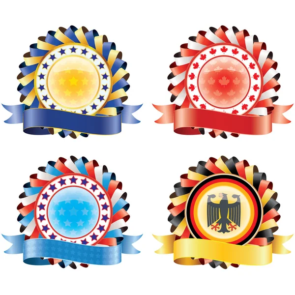 Award ribbon rosettes. National flag colors.(vector, CMYK) — Stock Vector