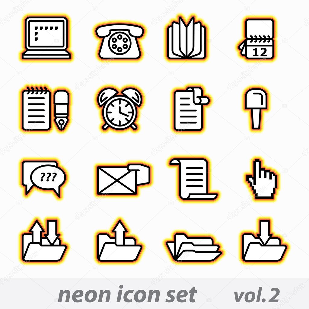 Neon icon set(vector, CMYK)