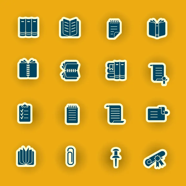 Vector book, notebook and other papers icon set — Stock Vector