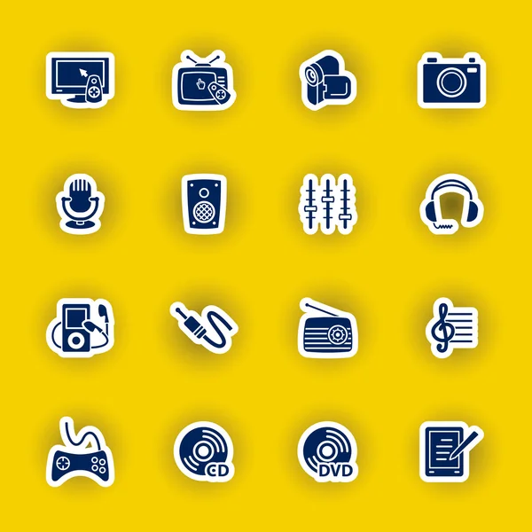 Set di icone per computer multimediali vettoriali — Vettoriale Stock