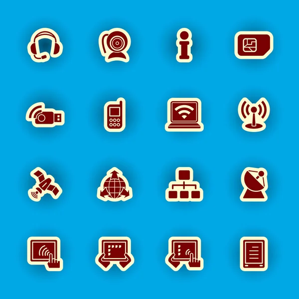 Vector ordenador y conjunto de iconos de comunicación — Vector de stock