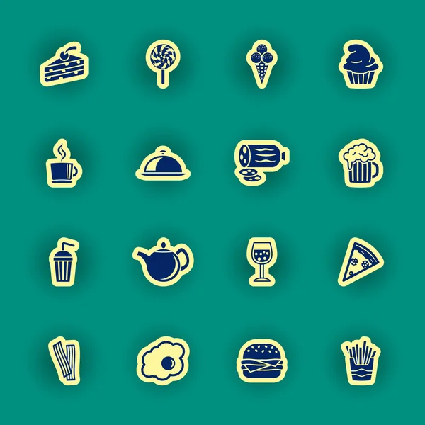 Vector de alimentos y bebidas icono conjunto — Vector de stock