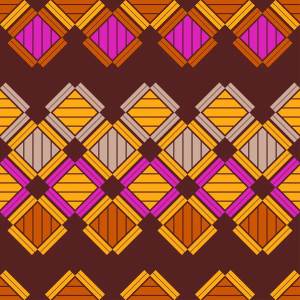 Мозаика Полосатых Геометрических Фигур Бесшовный Шаблон Дизайн Ручным Штриховкой Текстиль — стоковый вектор