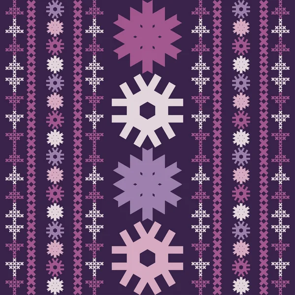 Punto Cruz Navidad Copos Nieve Patrón Sin Costuras Tejido Navideño — Vector de stock