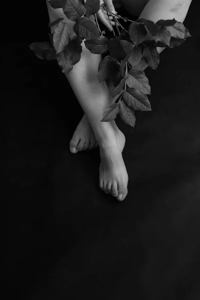 身体部位 脚和脚趾的特写照片 漂亮的女性腿近距离拍摄 模糊和模糊的图像 — 图库照片
