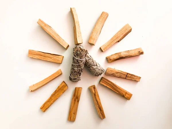 Natural Incense White Sage Palo Santo Sacred Tree South America — Stock Photo, Image