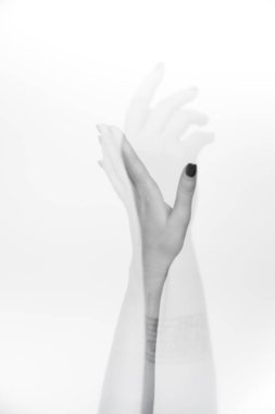 female body details close-up, black and white frame , defocusing