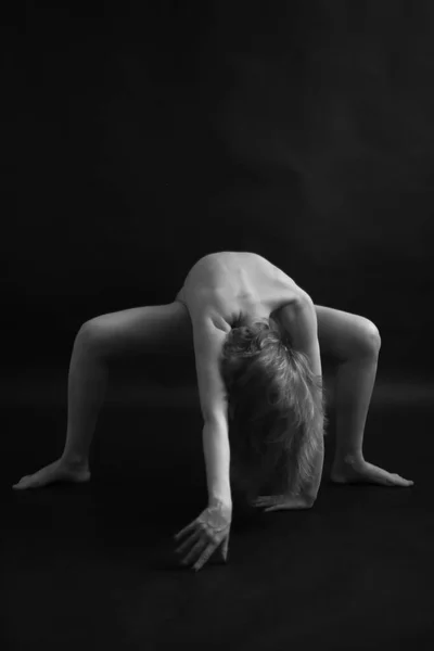 Naked Woman Body Black Background Fine Art Photo Female Body — Stok fotoğraf